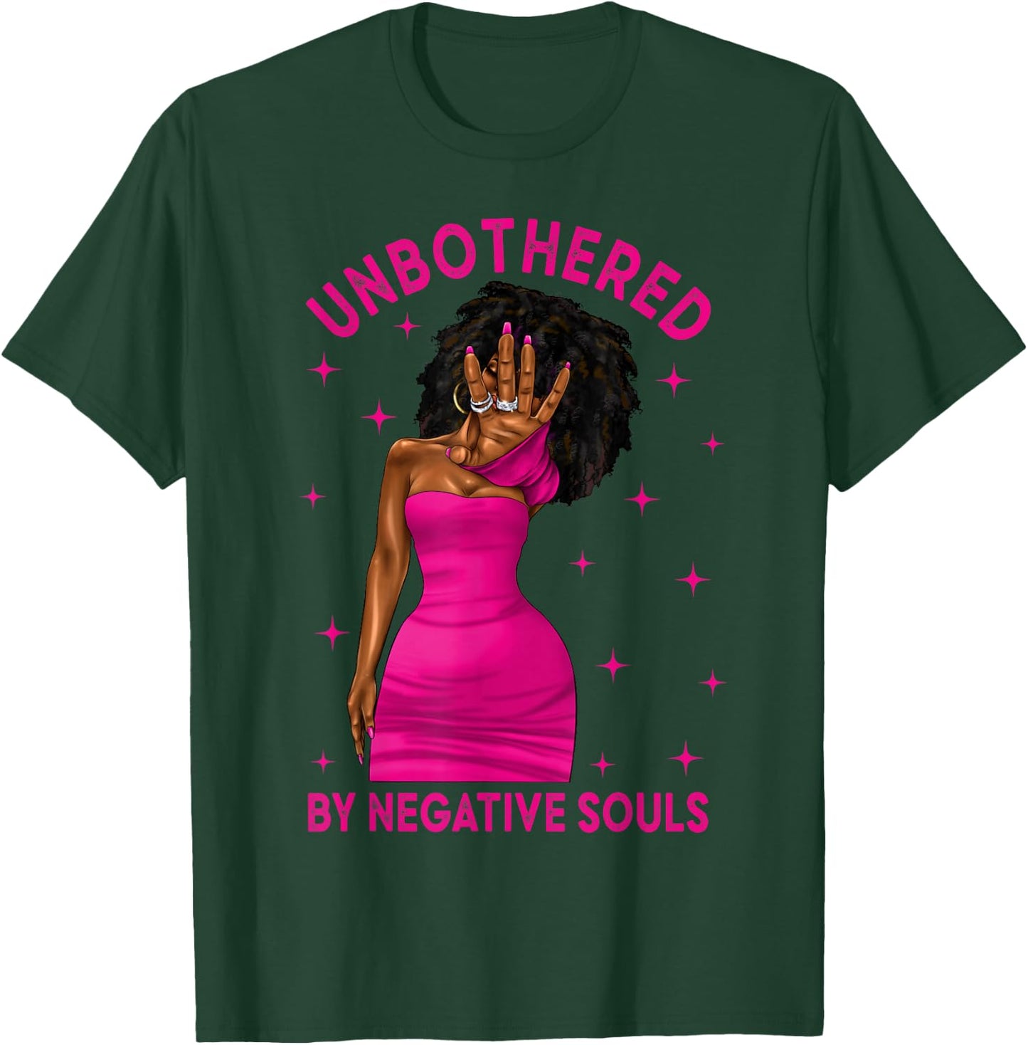 Unbothered By Negative Souls Black Women Girls Afro Queen T-Shirt - T-Shirt | Forest