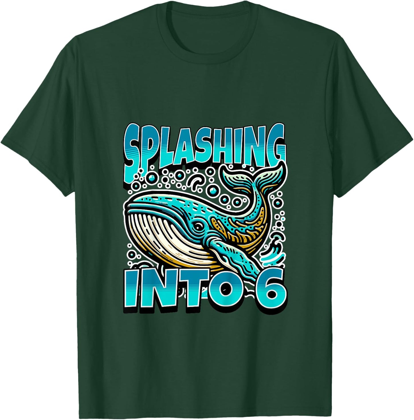 Kids Whale Splashing Into 6 Year Old 6th Birthday Boy T-Shirt - T-Shirt | Forest