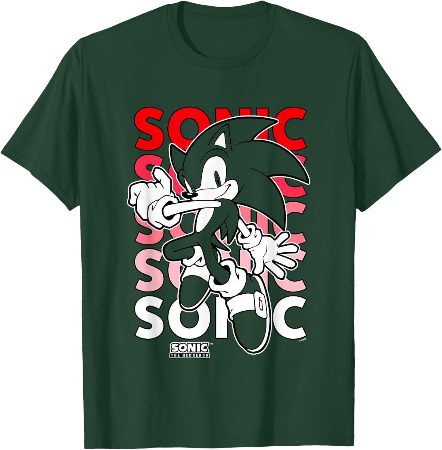 Sonic The Hedgehog Stacked Repeating Name Retro Shot T-Shirt - T-Shirt | Forest