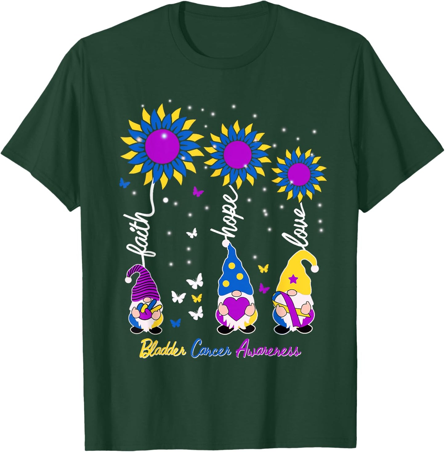 Faith Hope Love Gnome Ribbon Bladder Cancer Awareness Gifts T-Shirt - T-Shirt | Forest