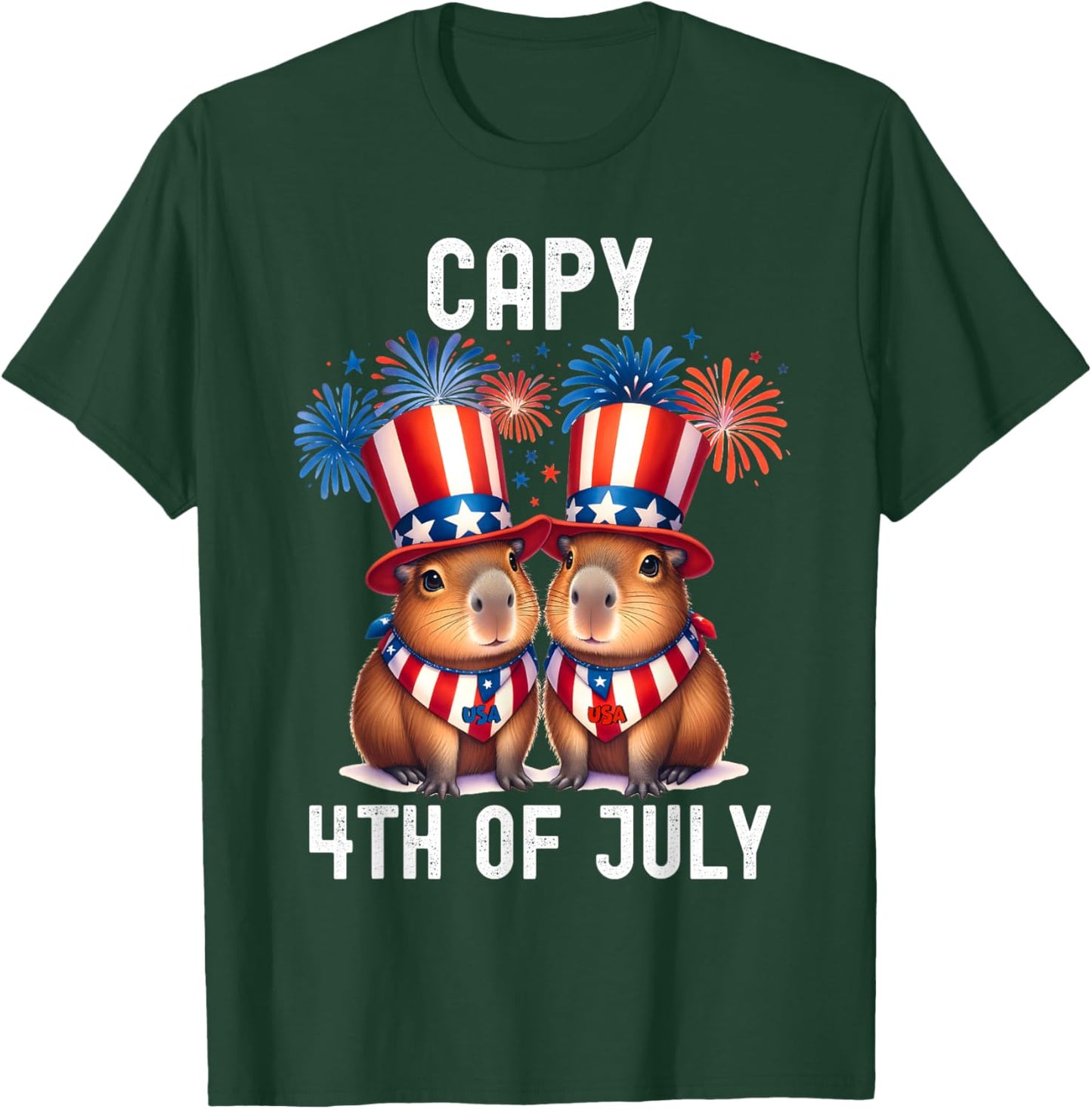 Capy 4th Of July Funny Capybara Patriotic American Flag Kids T-Shirt - T-Shirt | Forest