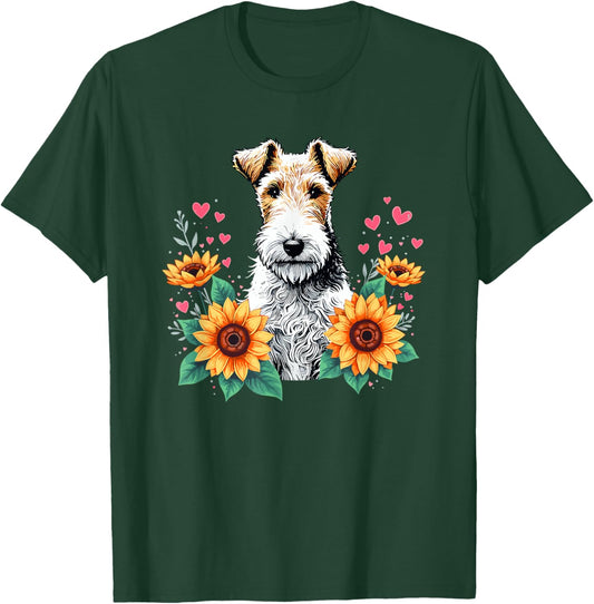 Sunflowers Wire Fox Terrier T-Shirt - T-Shirt | Forest