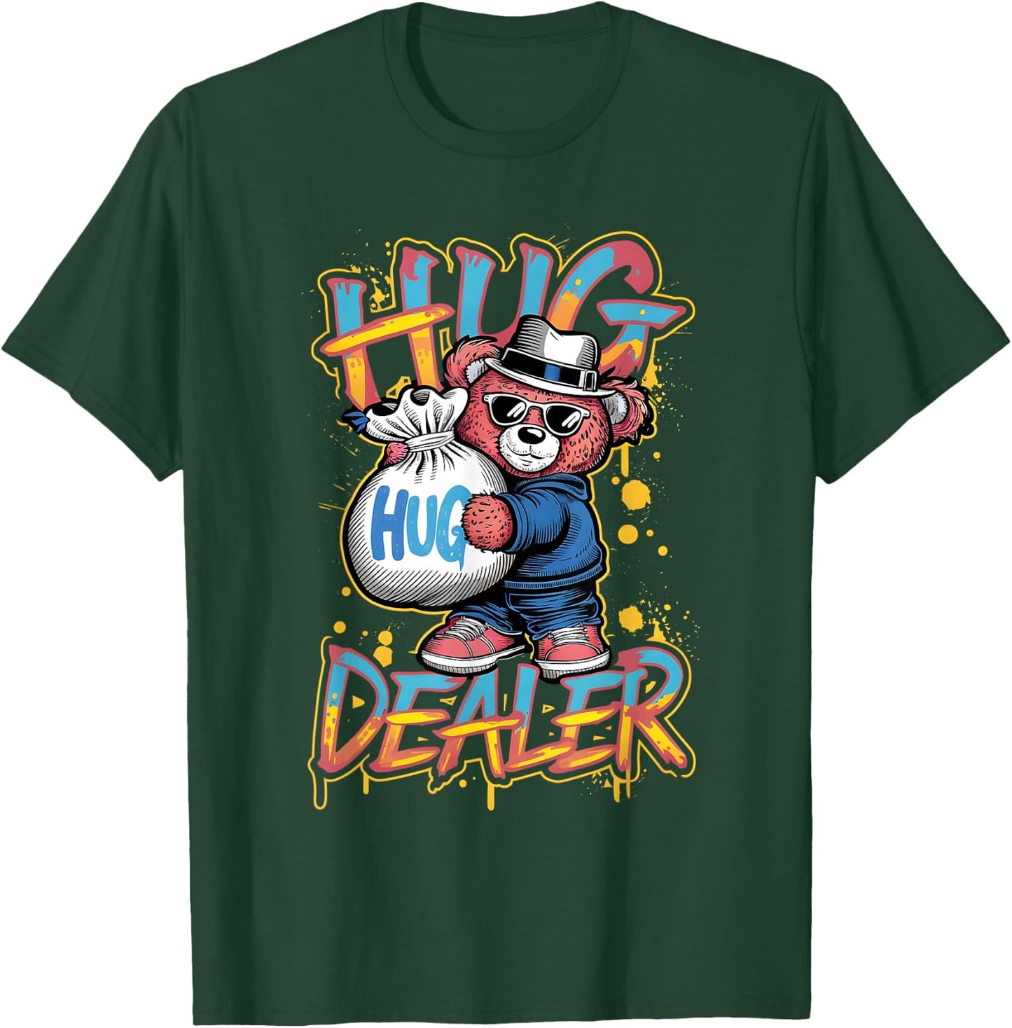 Cool Gangster Teddy Bear as Hug Dealer for Smile & Fun T-Shirt - T-Shirt | Forest