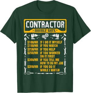 Contractor Hourly Rate Price Chart Funny Construction Work T-Shirt - T-Shirt | Forest