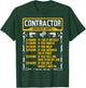 Contractor Hourly Rate Price Chart Funny Construction Work T-Shirt - T-Shirt | Forest