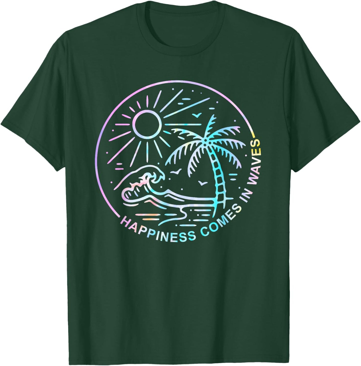 Happiness Comes In Tie Dye Waves Summer Matching Vacation Men Women T-Shirt - T-Shirt | Forest