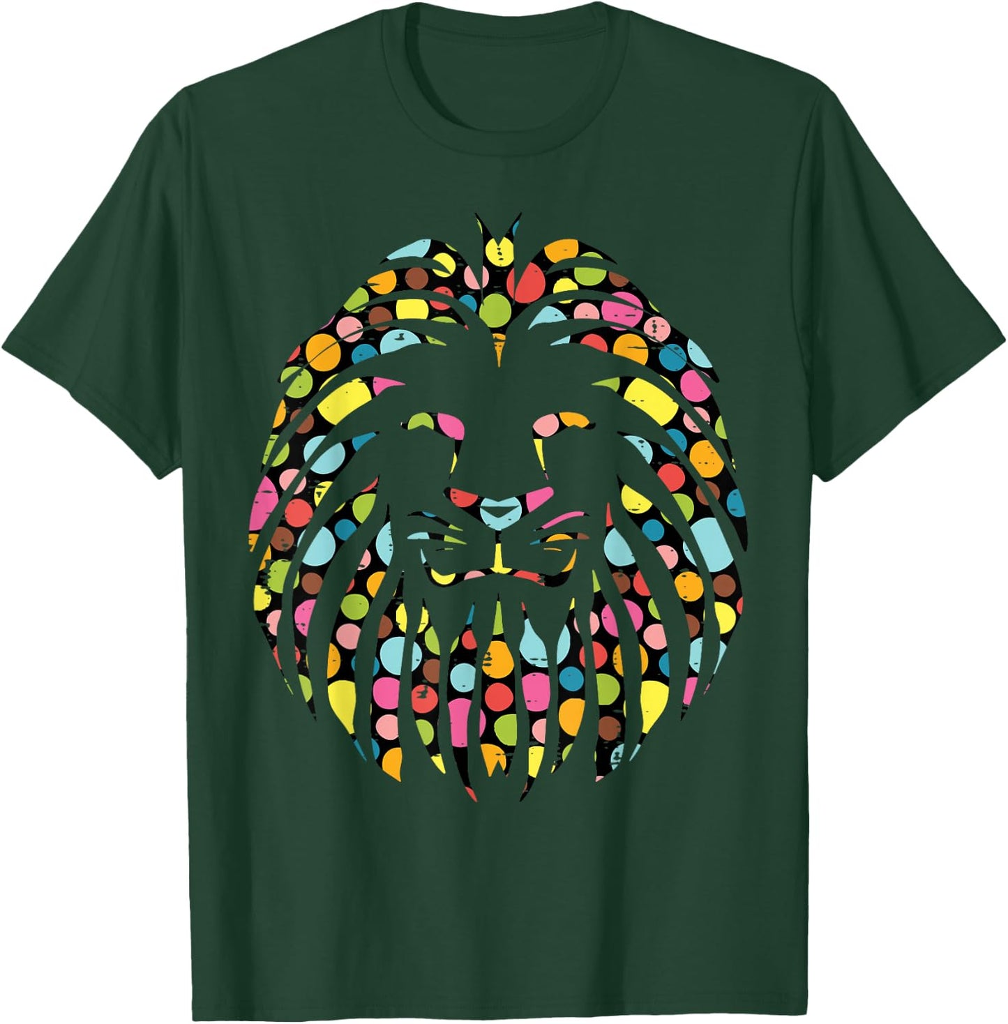 Dot Art Lion Face Polka Dots Men Women Kids T-Shirt - T-Shirt | Forest