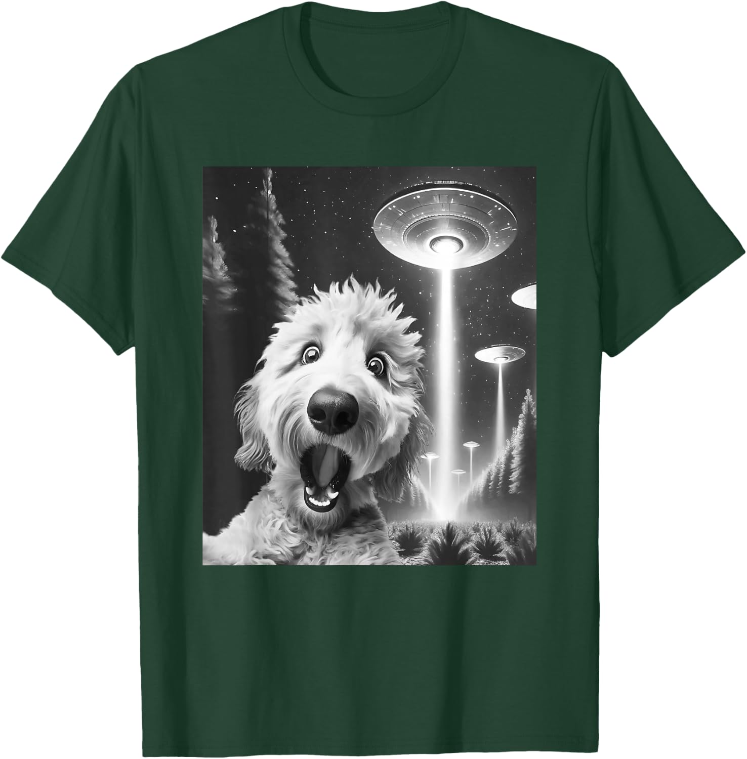 Funny Goldendoodle Alien UFO Taking a Selfie Dog Mom Dad T-Shirt - T-Shirt | Forest