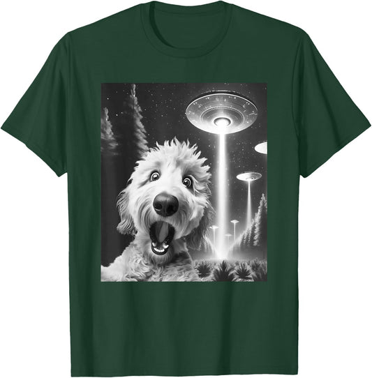 Funny Goldendoodle Alien UFO Taking a Selfie Dog Mom Dad T-Shirt - T-Shirt | Forest