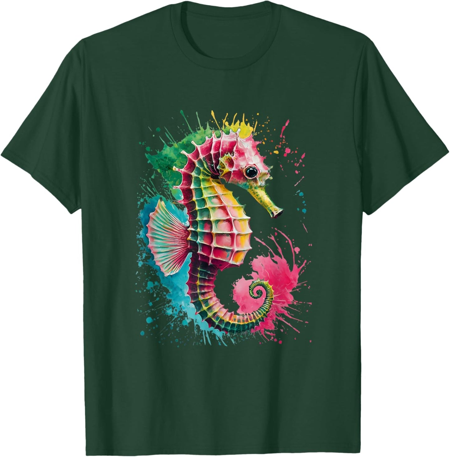 Seahorse Men Woman Colorful Watercolor Seahorse T-Shirt - T-Shirt | Forest