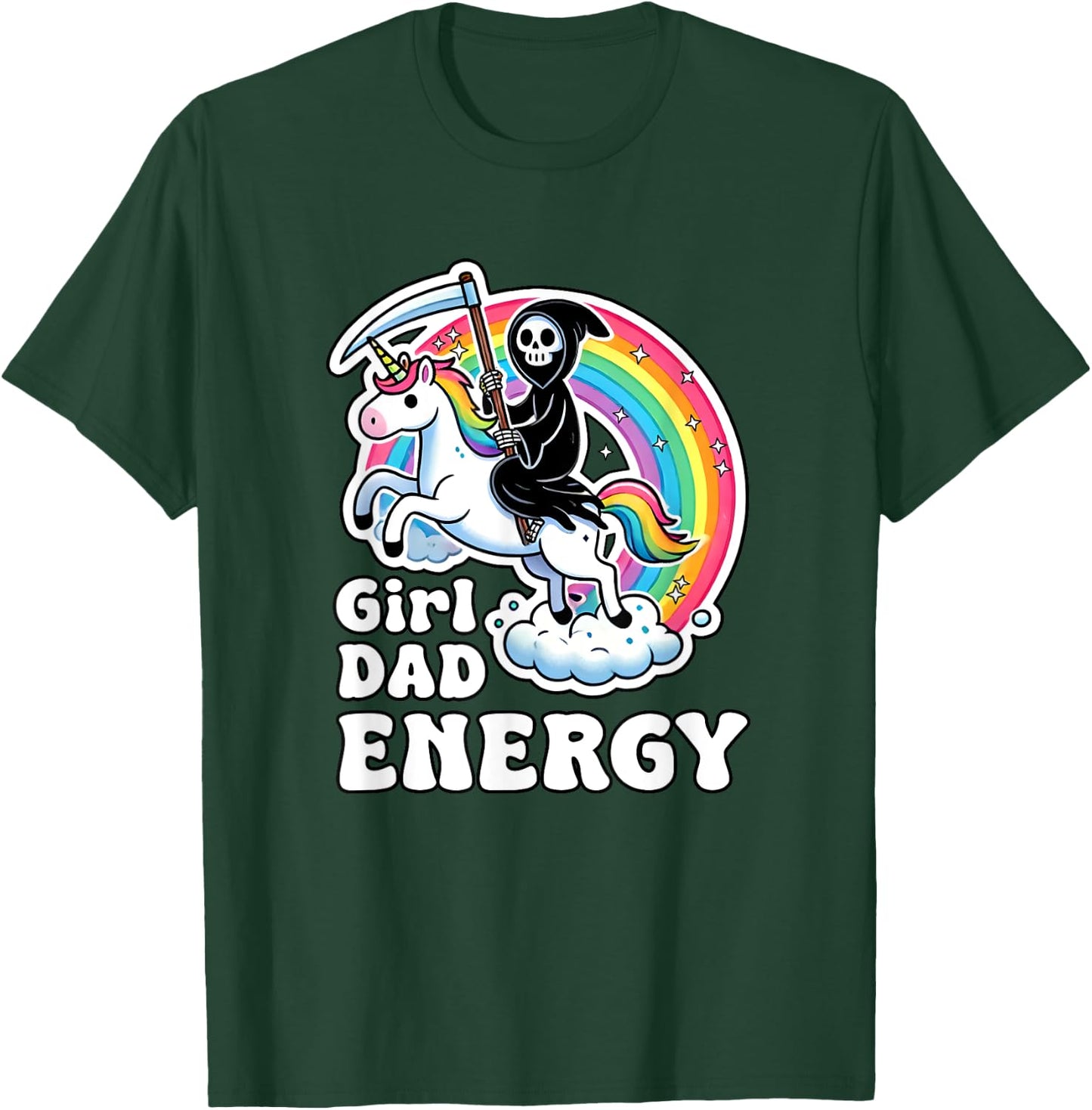 Funny Girl Dad Energy Retro Unicorn Grim Reaper T-Shirt - T-Shirt | Forest