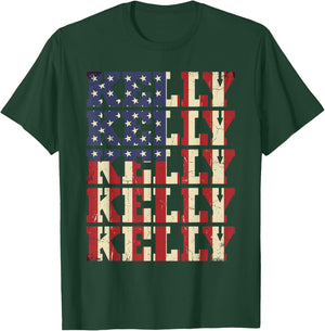Kelly American Flag Distressed Name T-Shirt - T-Shirt | Forest