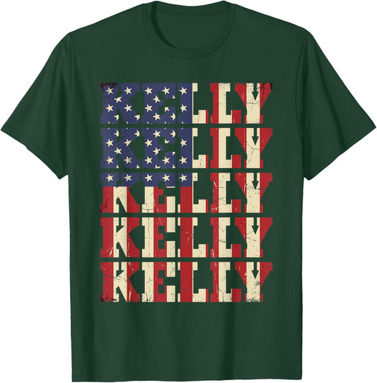 Kelly American Flag Distressed Name T-Shirt - T-Shirt | Forest