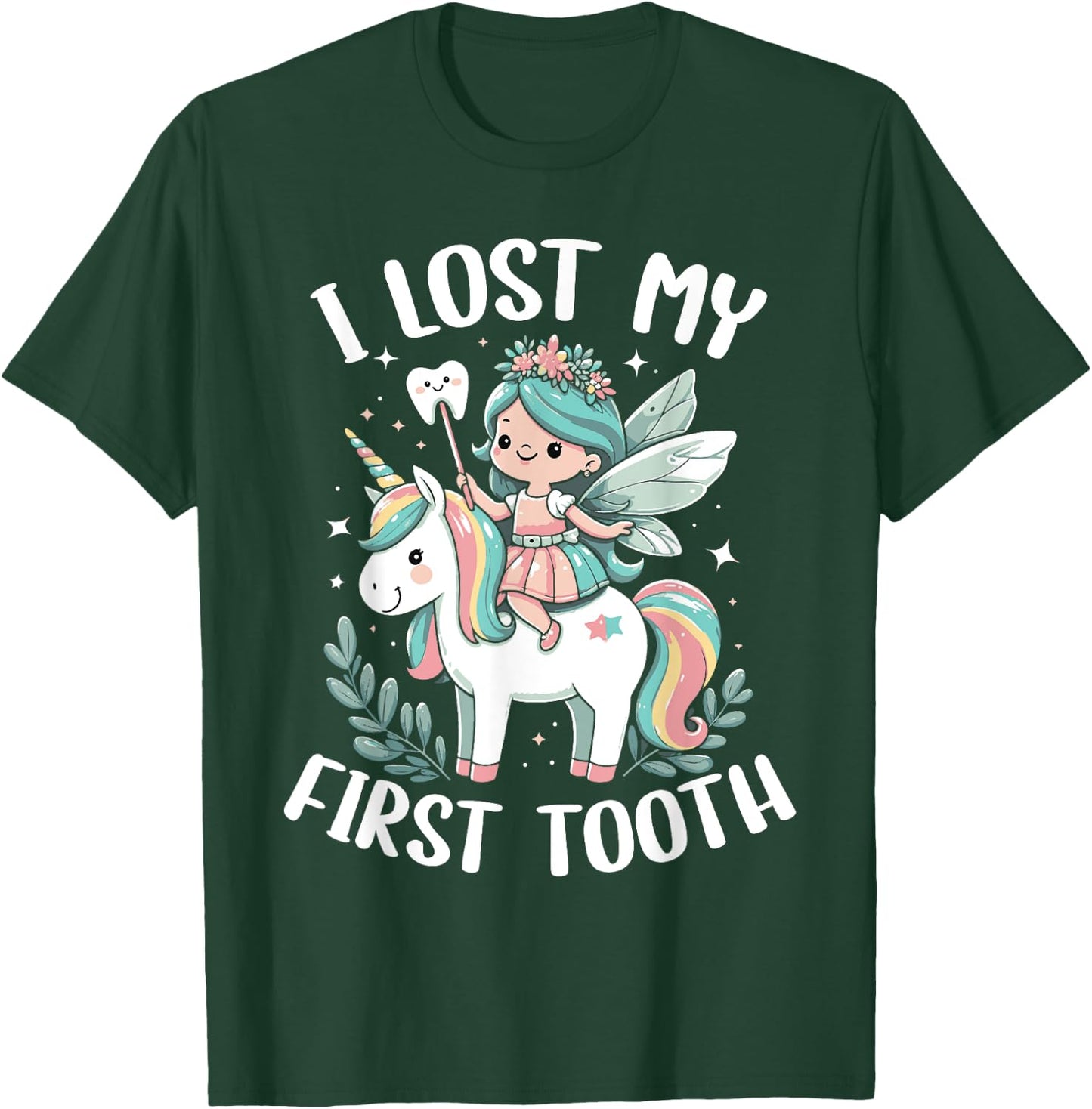 I Lost My First Tooth Funny Unicorn Tooth Fairy T-Shirt - T-Shirt | Forest