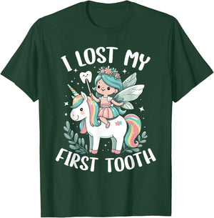 I Lost My First Tooth Funny Unicorn Tooth Fairy T-Shirt - T-Shirt | Forest