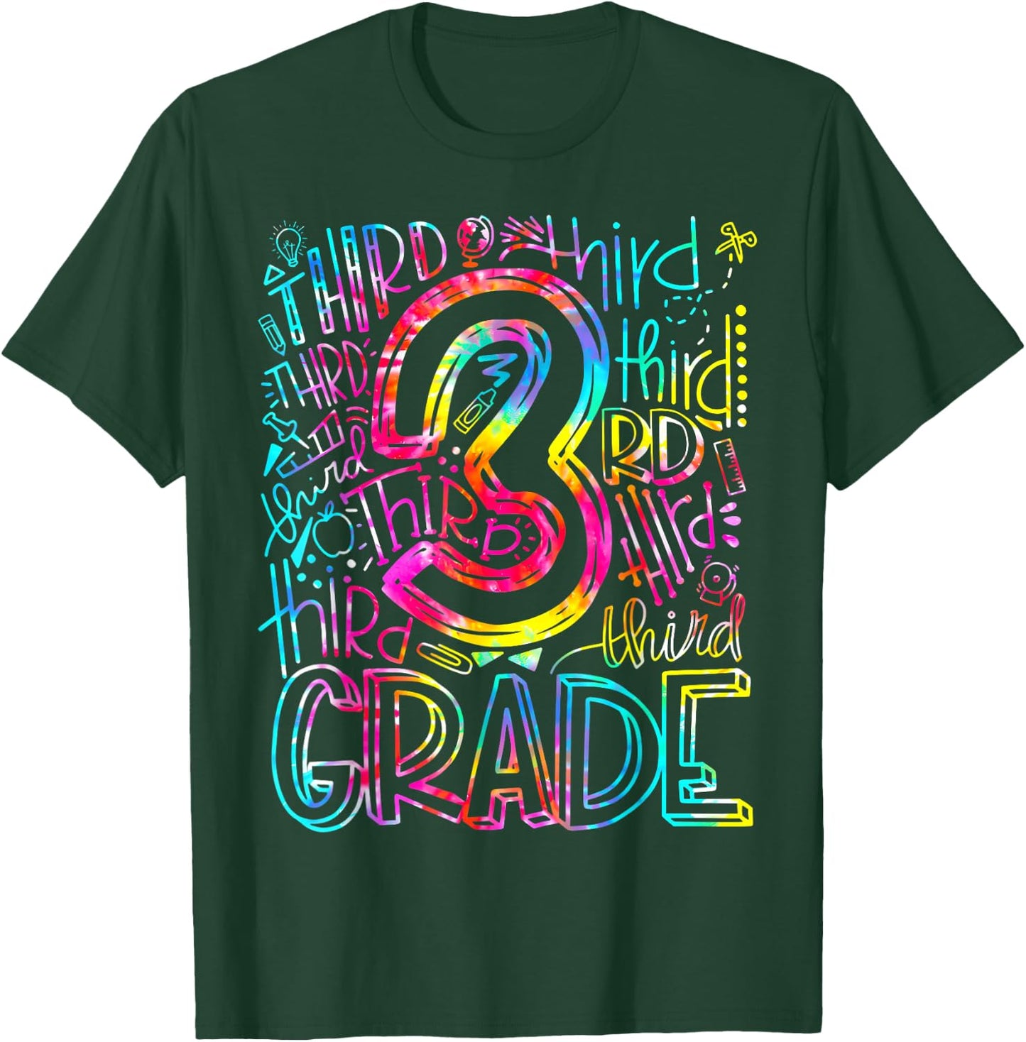 Tie Dye 3rd Grade Typography Team Third Grade Teacher Gift T-Shirt - T-Shirt | Forest