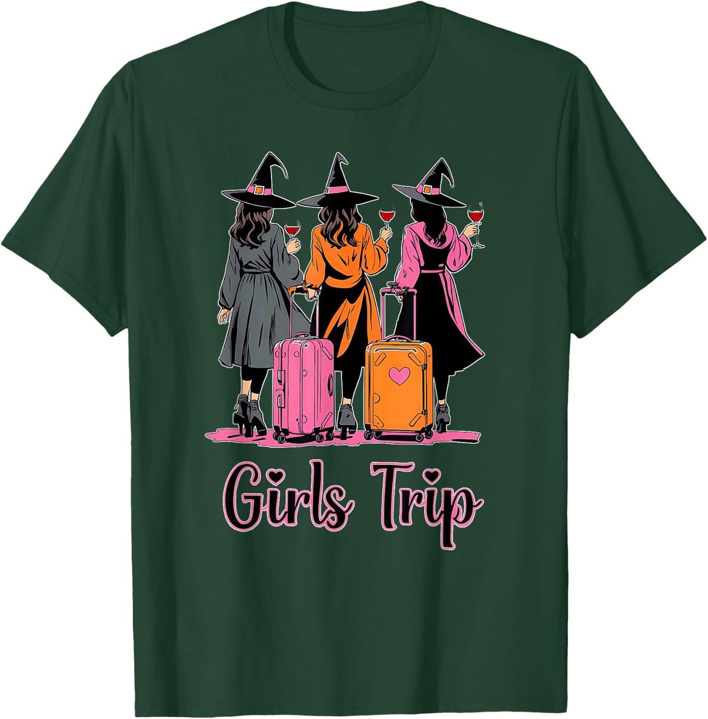 Girls Trip Wine Glasses Witches Halloween Costume T-Shirt - T-Shirt | Forest