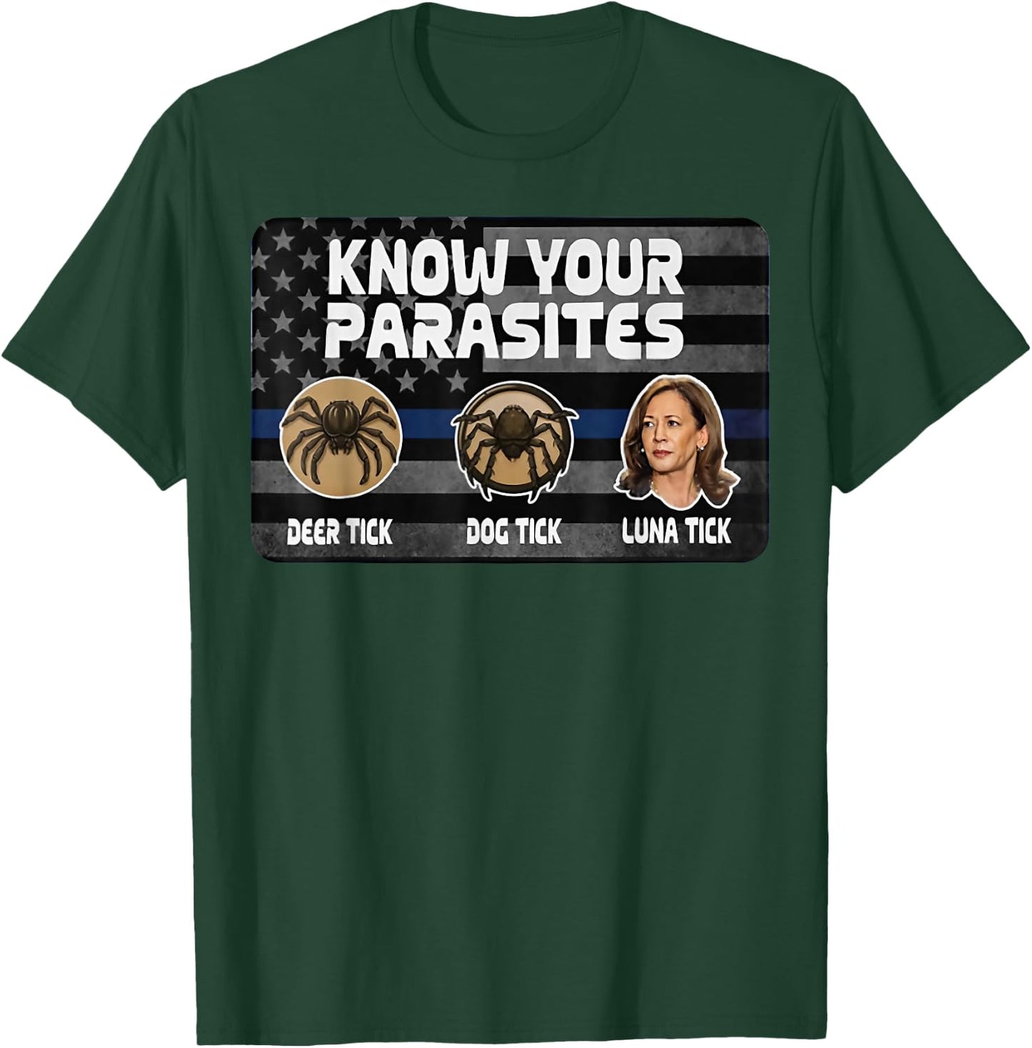 Kamala Know Your Parasites : Deer, Dog & Luna Tick T-Shirt - T-Shirt | Forest