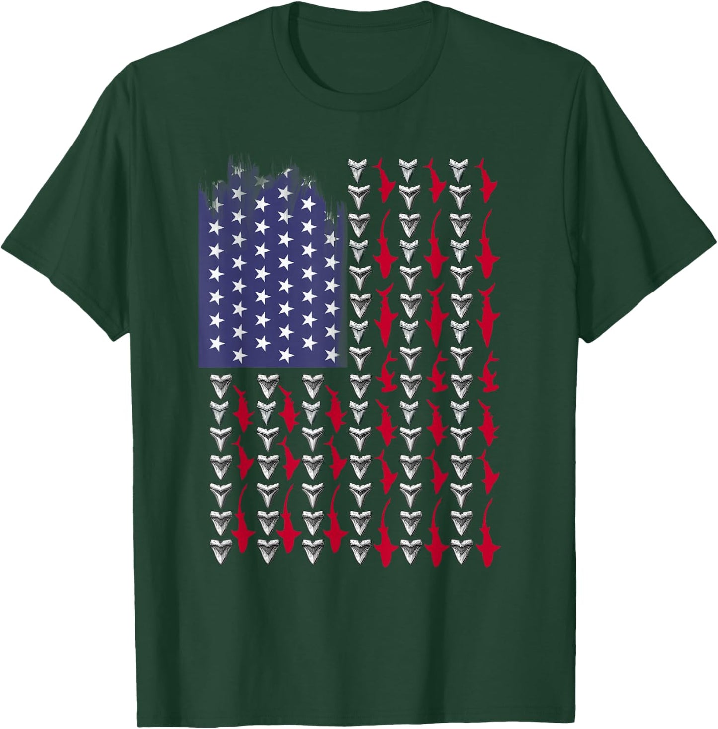 Sharks and Shark Teeth American Flag T-Shirt - T-Shirt | Forest