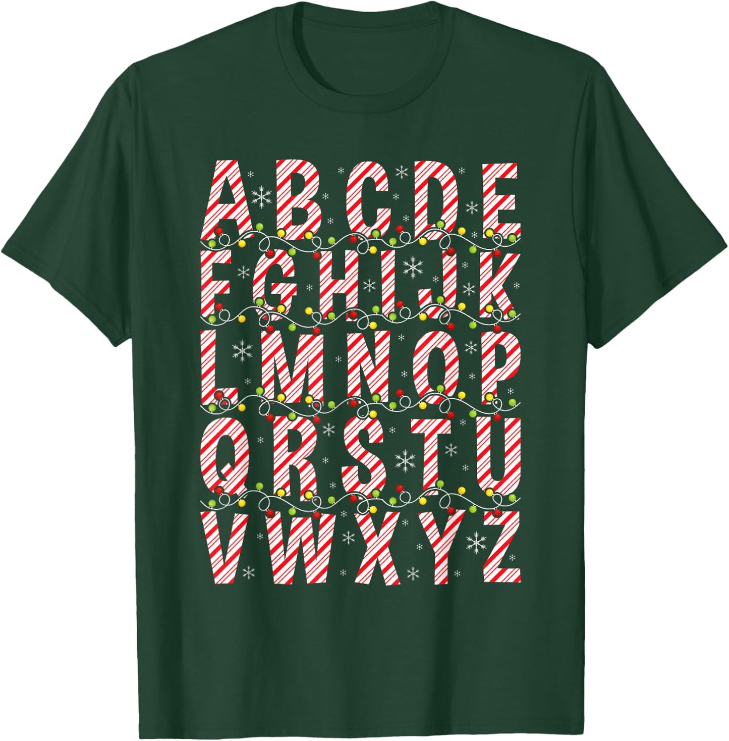 Candy Cane Alphabet Christmas Lights Teacher School ABC T-Shirt - T-Shirt | Forest