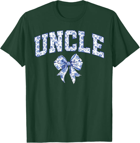 Uncle Coquette Toile Blue Bow Floral Family Matching T-Shirt - T-Shirt | Forest