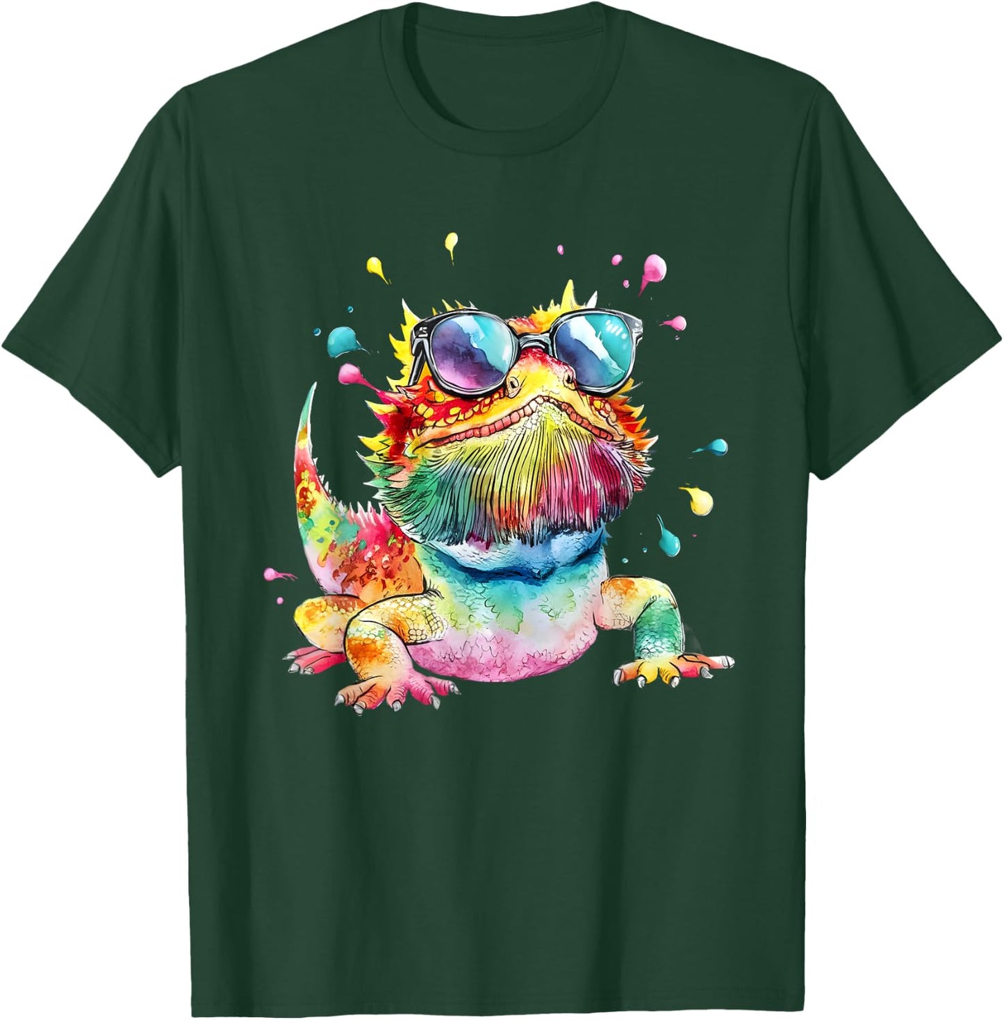 Bearded Dragon Men Woman Colorful Watercolor Bearded Dragon T-Shirt - T-Shirt | Forest