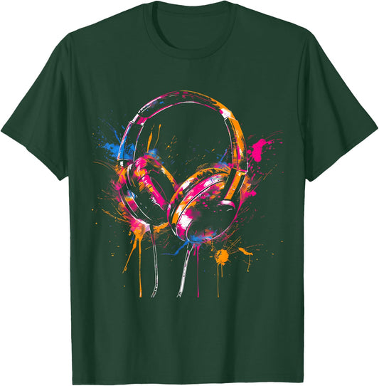 Headphones Music DJ Splash EDM Music Headphones Music Lover T-Shirt - T-Shirt | Forest