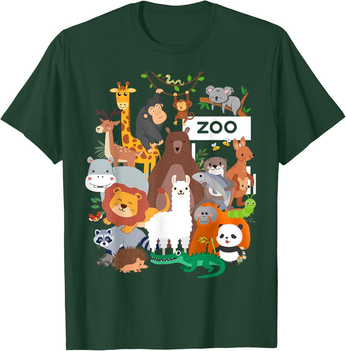 Men Women and Kids Wildlife Zoo Day Party Cute 23 Animals T-Shirt - T-Shirt | Forest