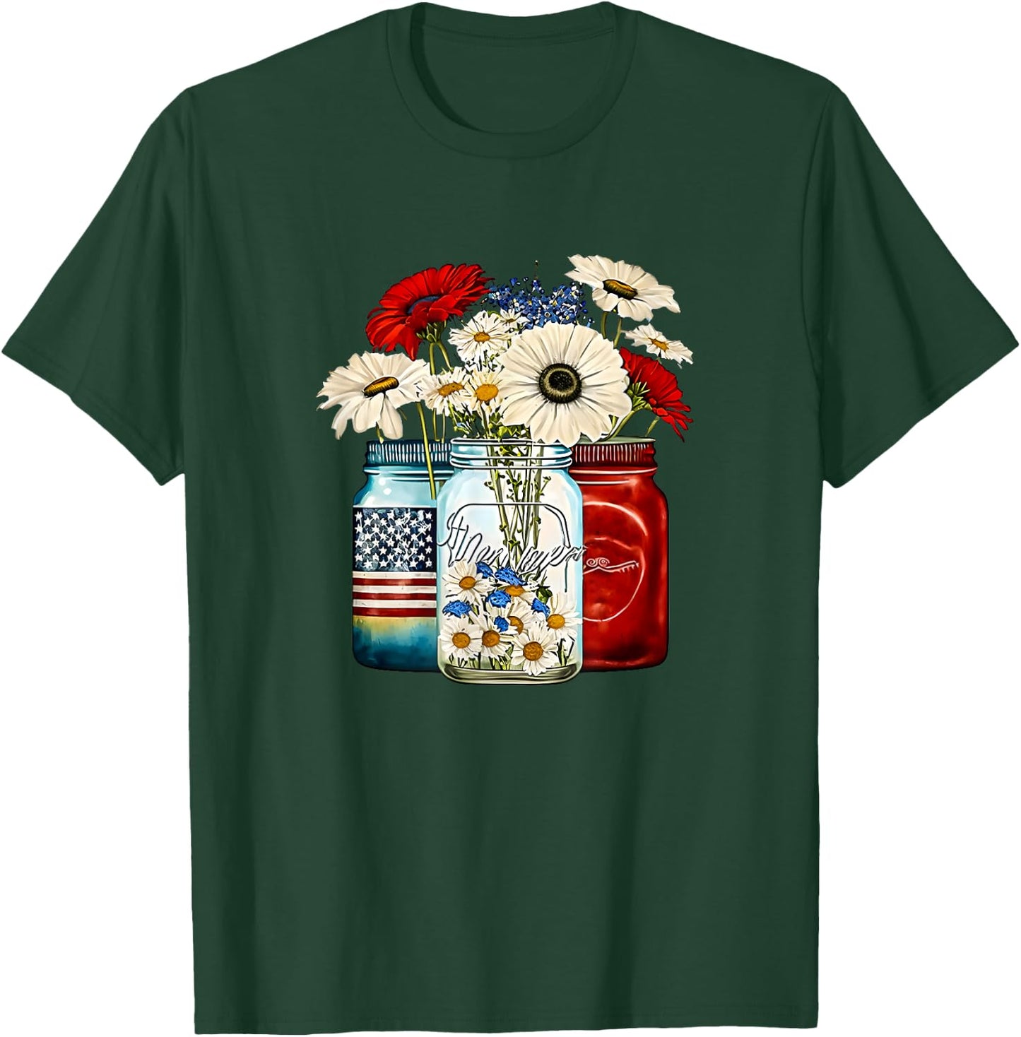 American Patriotic USA Flag Jars with Daisy 4th Of July Men T-Shirt - T-Shirt | Forest
