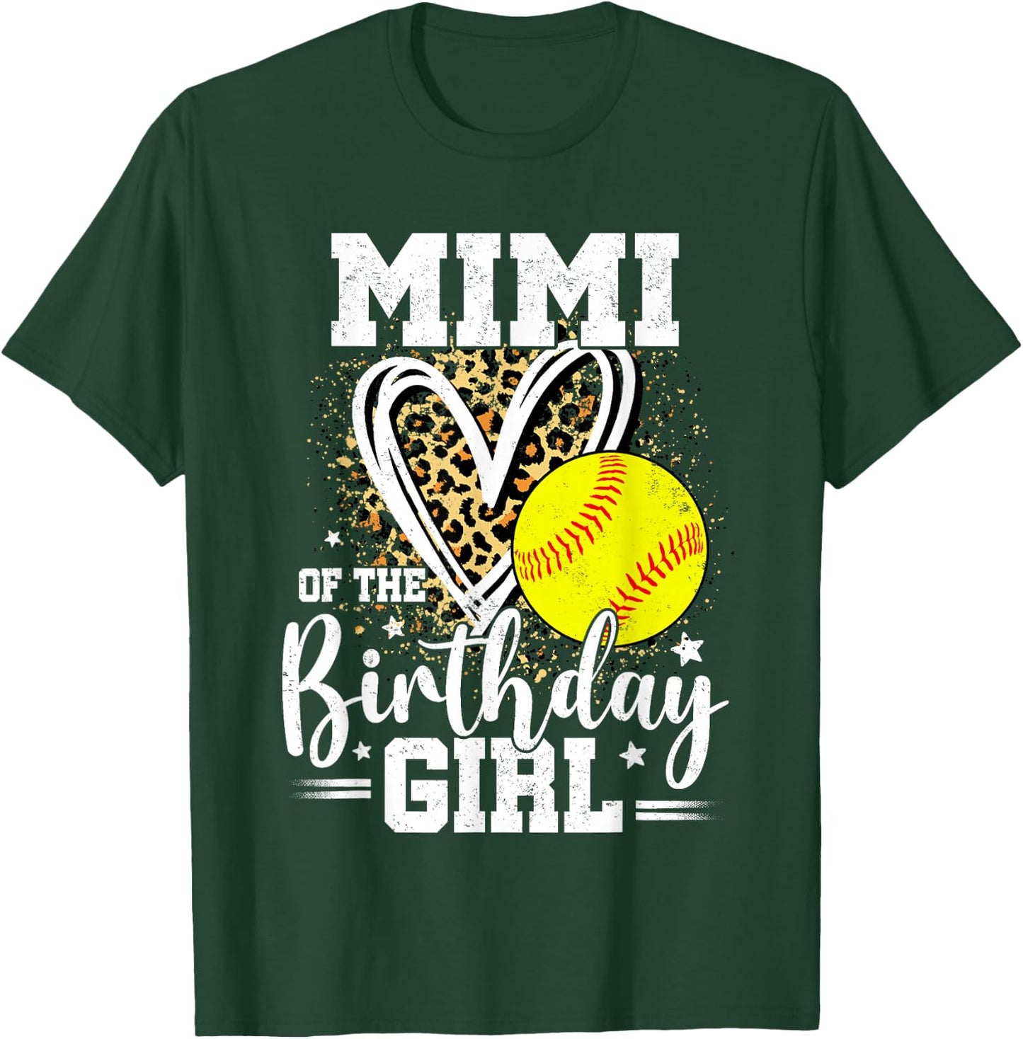 Mimi of The Birthday Girl Softball Grandma Leopard Heart T-Shirt - T-Shirt | Forest
