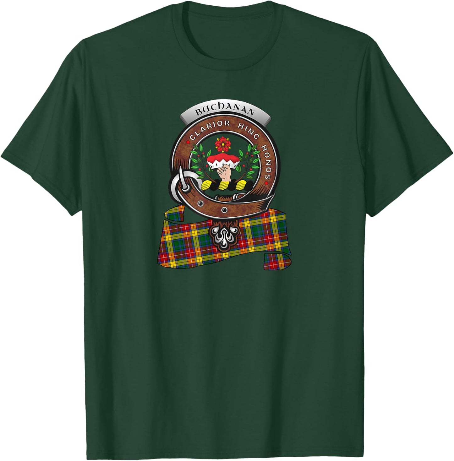 Buchanan Scottish Clan Badge & Tartan T-Shirt - T-Shirt | Forest