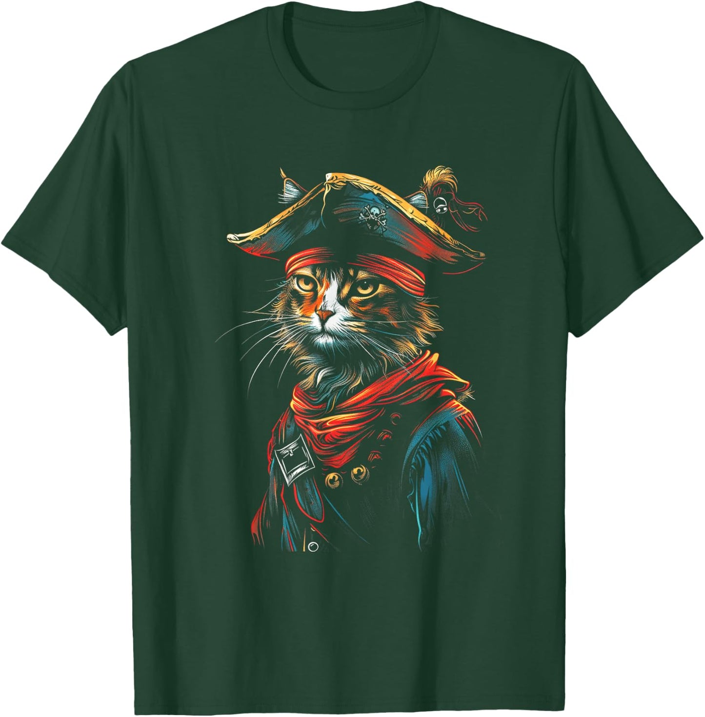 Pet Pirates Nautical Cat Pirate Costume Cat - Black, Small, -Adults, Short Sleeve, , Halloween Cat Pirate T-Shirt - T-Shirt | Forest