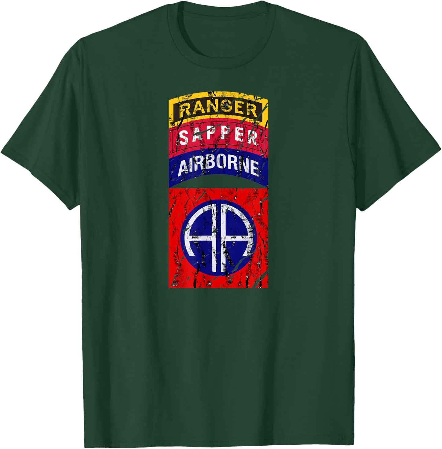 82nd Airborne Division Ranger Sapper Tab Shirt - Distressed T-Shirt - T-Shirt | Forest