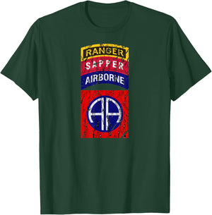 82nd Airborne Division Ranger Sapper Tab Shirt - Distressed T-Shirt - T-Shirt | Forest