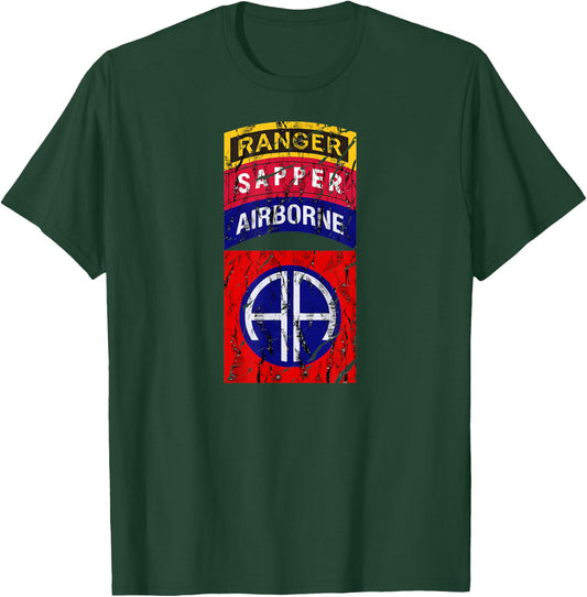 82nd Airborne Division Ranger Sapper Tab Shirt - Distressed T-Shirt - T-Shirt | Forest