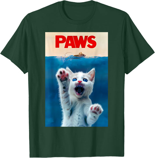 PAWS Funny Cat parody cat Lover Gift Kitten Shark Mouse meow T-Shirt - T-Shirt | Forest