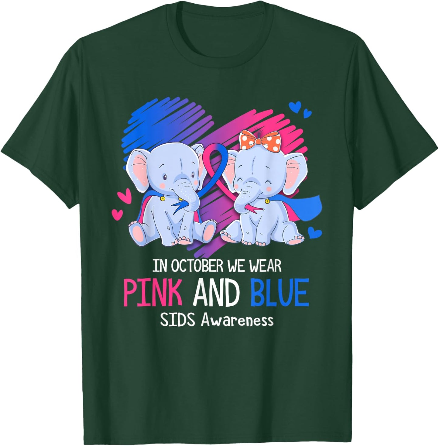 Elephant In October We Wear Pink And Blue SIDS Awareness T-Shirt - T-Shirt | Forest