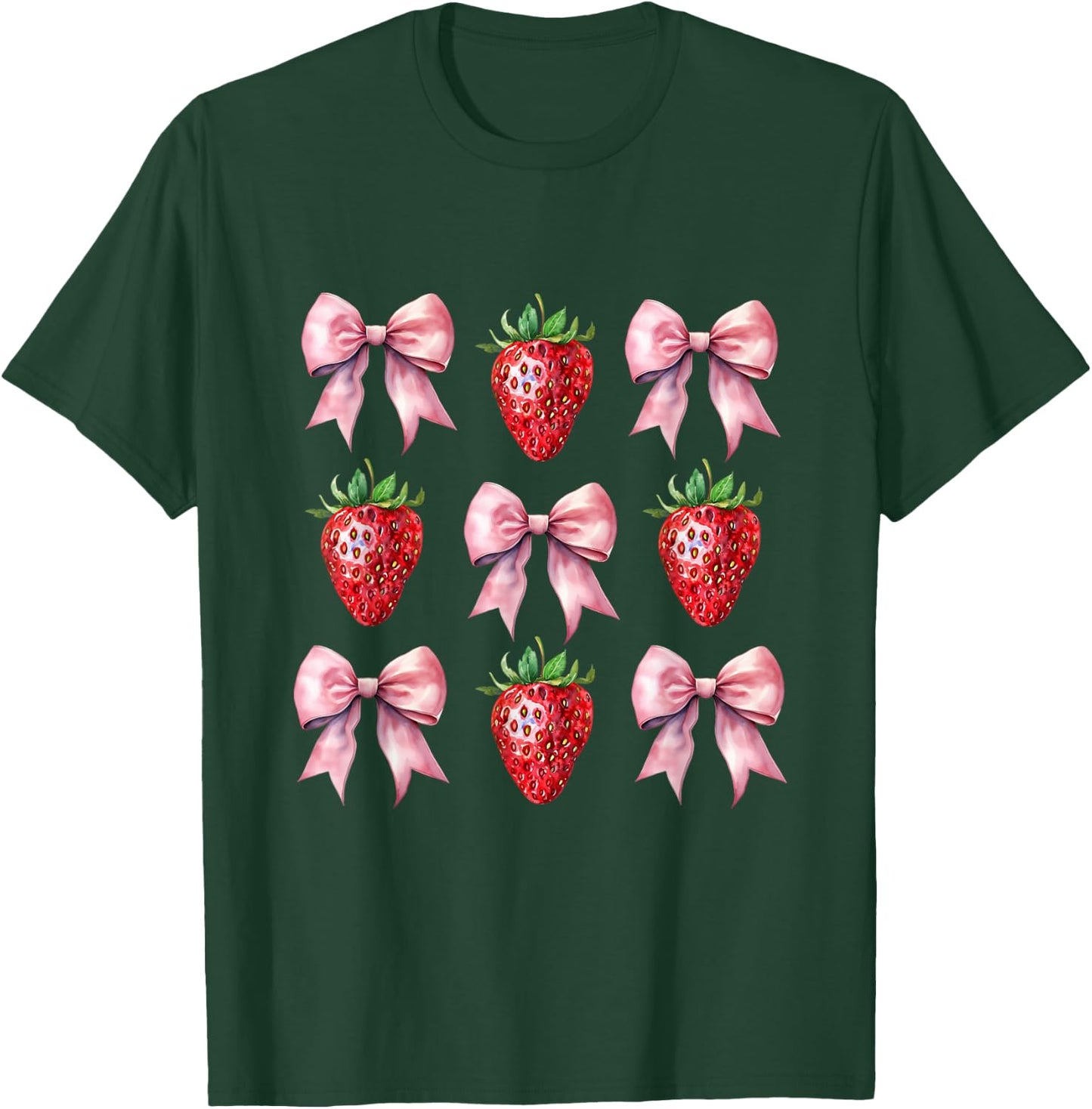 Cute Pink Bow Coquette Strawberry T-Shirt - T-Shirt | Forest