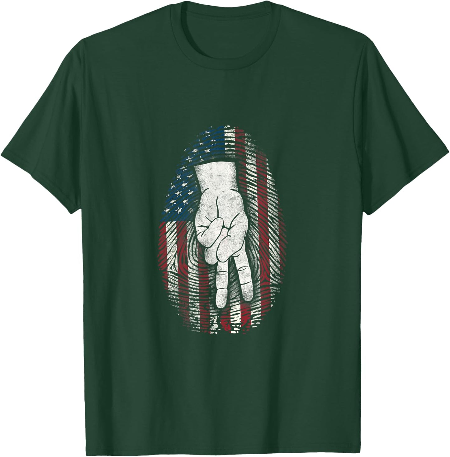 Patriotic Motorcycle Biker Flag Fingerprint Two Finger Wave T-Shirt - T-Shirt | Forest