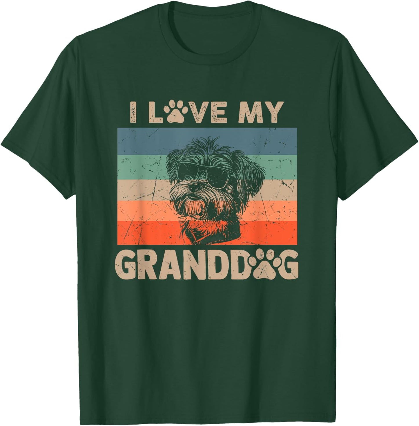 I Love My Granddog Shorkie Grandma Grandpa Dog Owner Dog Paw T-Shirt - T-Shirt | Forest