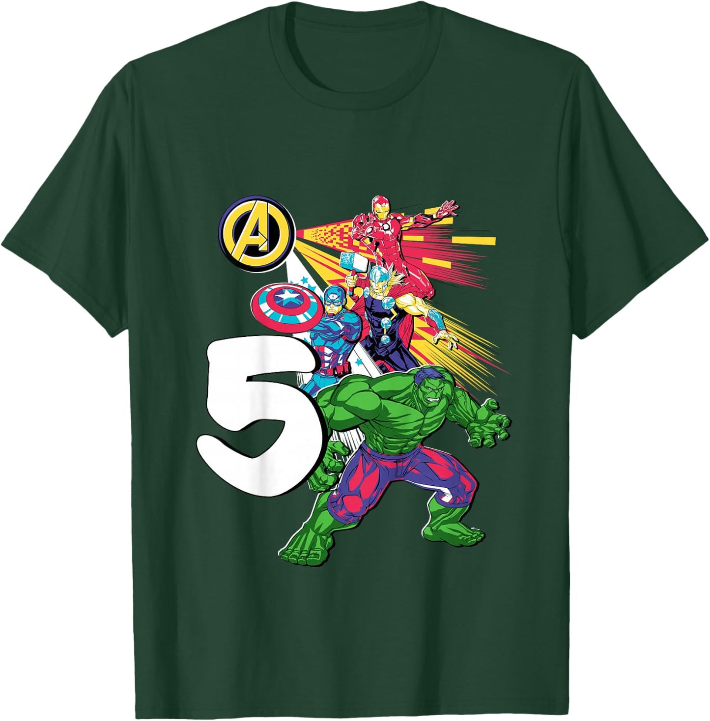 Marvel Super Heroes Avengers 5 Year Old Fifth Birthday T-Shirt - T-Shirt | Forest