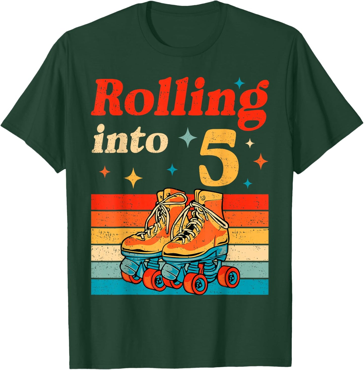 Rolling Into 5 Years Old Retro Roller Skater 5th Birthday T-Shirt - T-Shirt | Forest