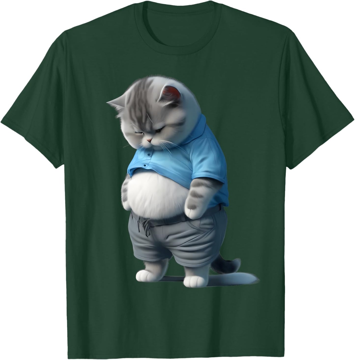 Funny Fat Sad Cat Art Design Fat Kitten Cat Lover Women Kids T-Shirt - T-Shirt | Forest