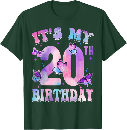 It's My 20th Birthday Butterfly Theme 20 Year Old Party Girl T-Shirt - T-Shirt | Forest
