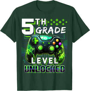 Back to School 5th Grade Boys Gamer First Day School Level T-Shirt - T-Shirt | Forest