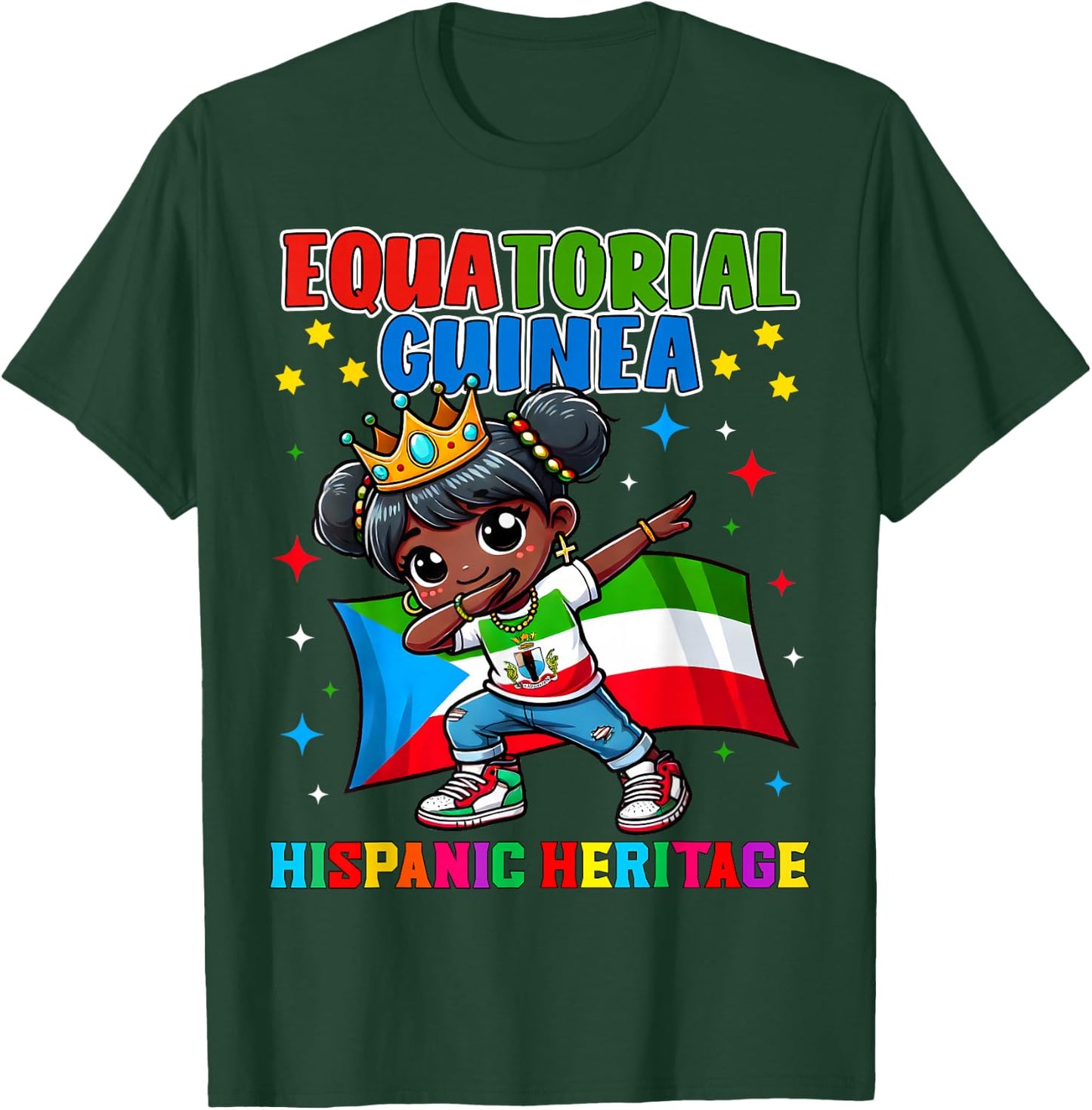 Equatorial Guinea Dabbing Girl Hispanic Heritage Celebration T-Shirt - T-Shirt | Forest