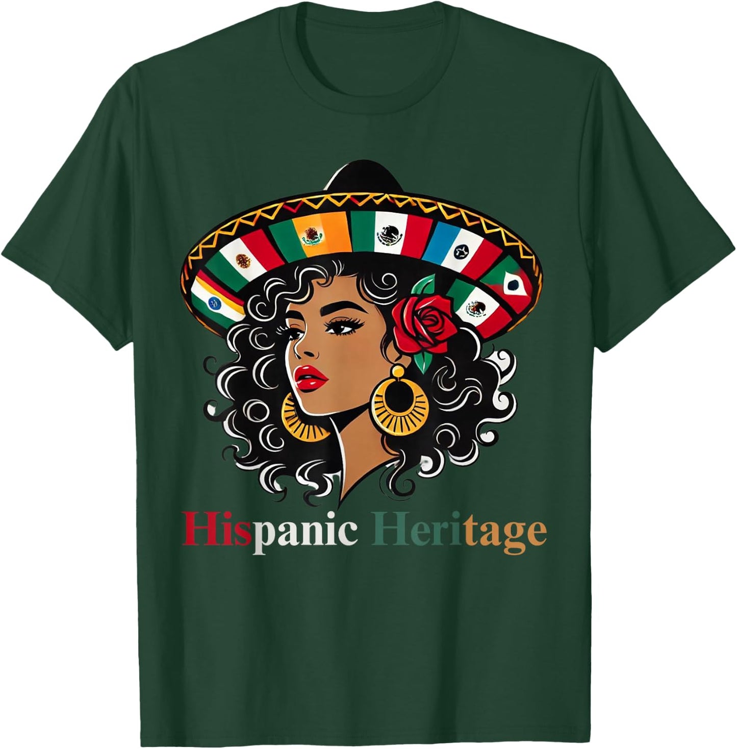 Hispanic Heritage Month Women's Latino All Countries Flags Hat T-Shirt - T-Shirt | Forest