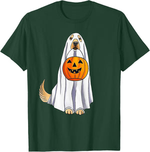 Funny Halloween Golden Retriever Dog Ghost and Pumpkin Women T-Shirt - T-Shirt | Forest