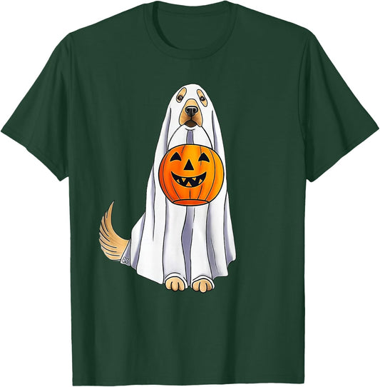 Funny Halloween Golden Retriever Dog Ghost and Pumpkin Women T-Shirt - T-Shirt | Forest