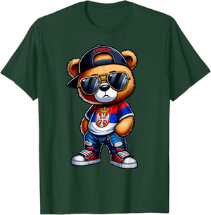Cute Serbian Teddy Bear with Serbia Flag Yugoslavia Gift T-Shirt - T-Shirt | Forest